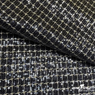 Ткань костюмная с пайетками, 100%полиэстр, 460+/-10 гр/м2, 150см #309 - цв. чёрный - купить в Петрозаводске. Цена 1 203.93 руб.