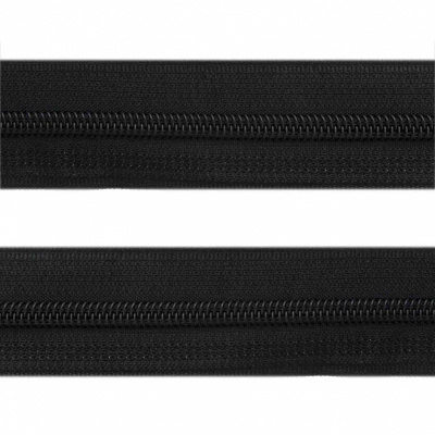 Рулонная молния с покрытием PVC спираль тип 3 (упак.270м) -черная с полосой СВО - купить в Петрозаводске. Цена: 12.74 руб.