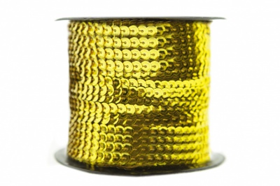 Пайетки "ОмТекс" на нитях, SILVER-BASE, 6 мм С / упак.73+/-1м, цв. А-1 - т.золото - купить в Петрозаводске. Цена: 468.37 руб.