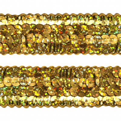 Тесьма с пайетками D16, шир. 20 мм/уп. 25+/-1 м, цвет золото - купить в Петрозаводске. Цена: 778.19 руб.